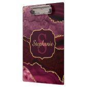 Burgundy Red & Gold Glitter Marble Agate Monogram Klembord (Links)
