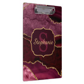 Burgundy Red & Gold Glitter Marble Agate Monogram Klembord (Rechts)