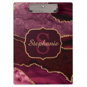 Burgundy Red & Gold Glitter Marble Agate Monogram Klembord (Voorkant)