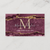 Burgundy Red Gold Glitter Marble Agate Monogram Visitekaartje (Voorkant)