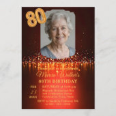 Burgundy Red & Gold Glitter Photo 80th Birthday Kaart (Voorkant)