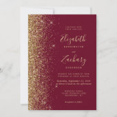 Burgundy Red Gold Glitter QR Code Wedding Kaart (Voorkant)