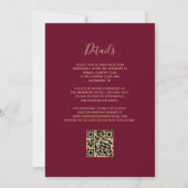 Burgundy Red Gold Glitter QR Code Wedding Kaart (Achterkant)