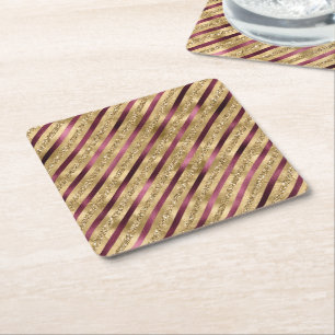 Burgundy Red Gold Glitter Stripes Kartonnen Onderzetters