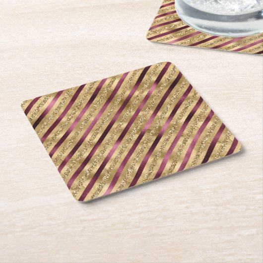 Burgundy Red Gold Glitter Stripes Kartonnen Onderzetters (Schuin)