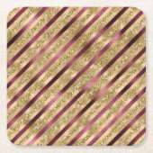 Burgundy Red Gold Glitter Stripes Kartonnen Onderzetters (Voorkant)
