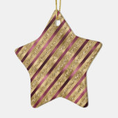Burgundy Red Gold Glitter Stripes Keramisch Ornament (Links)