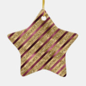 Burgundy Red Gold Glitter Stripes Keramisch Ornament (Achterkant)