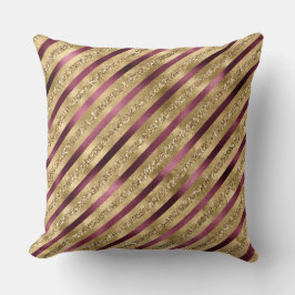 Burgundy Red Gold Glitter Stripes Kussen
