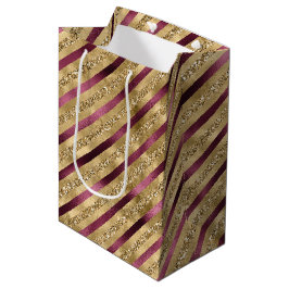 Burgundy Red Gold Glitter Stripes Medium Cadeauzakje