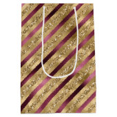 Burgundy Red Gold Glitter Stripes Medium Cadeauzakje (Achterkant)