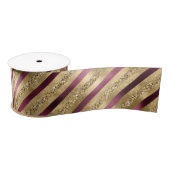 Burgundy Red Gold Glitter Stripes Satijnen Lint (Spoel)