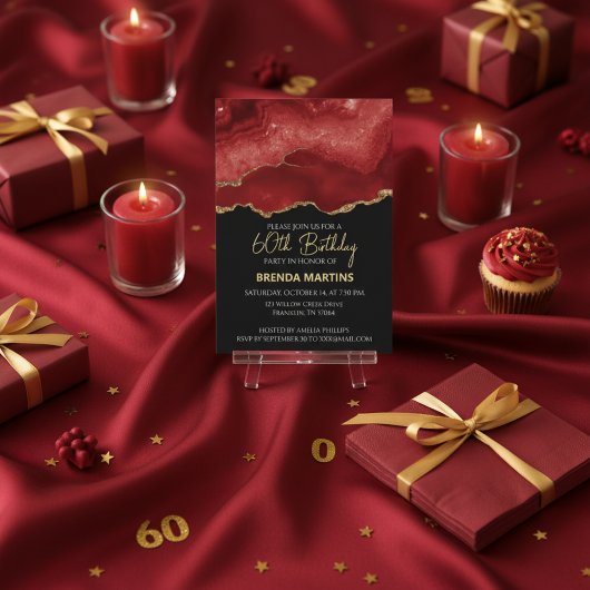 Burgundy Red Gold Glitter  Watercolor Kaart