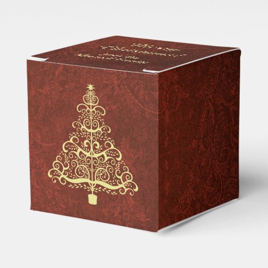 Burgundy Red Gold-kerstboom, speciaal gepersonalis Bedankdoosjes (Voorkant Zijde)
