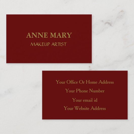 Burgundy Red Gold Makeup artistiek minimaal modern Visitekaartje (Voorkant / Achterkant)