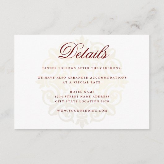 Burgundy Red Gold Mandala over het Indische huweli Informatiekaartje (Voorkant)