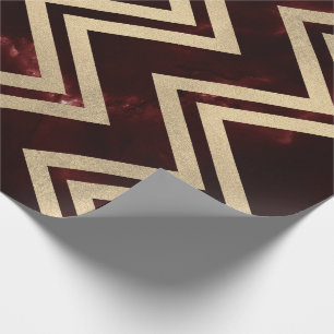 Burgundy Red Gold Marble Zig Zag Chevron Lines Cadeaupapier