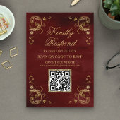 Burgundy Red Gold QR Code RSVP Weddenschap Website Informatiekaartje