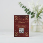 Burgundy Red Gold QR Code RSVP Weddenschap Website Informatiekaartje (Staand voorkant)