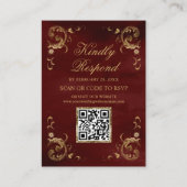 Burgundy Red Gold QR Code RSVP Weddenschap Website Informatiekaartje (Voorkant)