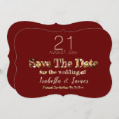 Burgundy Red Gold Script Weduwen sparen de datum Save The Date (Voorkant / Achterkant)