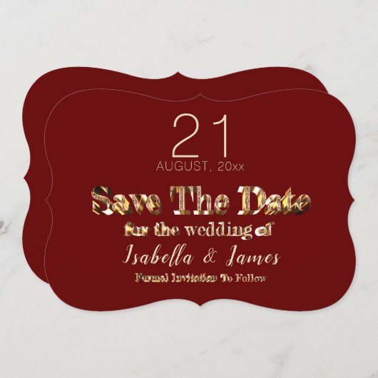 Burgundy Red Gold Script Weduwen sparen de datum Save The Date (Voorkant / Achterkant)