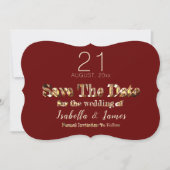 Burgundy Red Gold Script Weduwen sparen de datum Save The Date (Voorkant)