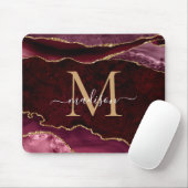 Burgundy Red Gold Sparkle Agate Geode Monogram Muismat (Met muis)