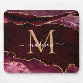 Burgundy Red Gold Sparkle Agate Geode Monogram Muismat (Voorkant)