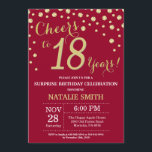 Burgundy Red Gold Surprise 18th Birthday Diamond Kaart<br><div class="desc">Verrassend 18e verjaardag Uitnodiging met de achtergrond Burgundy Red en Gold Glitter Diamond. Gold Confetti. Volwassen verjaardag. Mannelijke Mannen of vrouwen: Birthday. Voor verdere aanpassing,  te klikken gelieve de knoop "van de Aanpassing het"en ons ontwerphulpmiddel te gebruiken om deze sjabloon te wijzigen.</div>