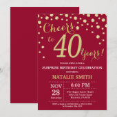Burgundy Red Gold Surprise 40th Birthday Diamond Kaart (Voorkant / Achterkant)