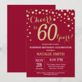 Burgundy Red Gold Surprise 60th Birthday Diamond Kaart (Voorkant / Achterkant)