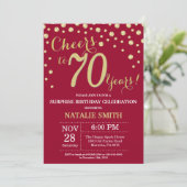 Burgundy Red Gold Surprise 70th Birthday Diamond Kaart (Staand voorkant)