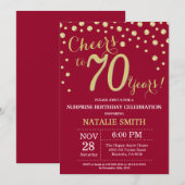 Burgundy Red Gold Surprise 70th Birthday Diamond Kaart (Voorkant / Achterkant)