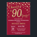Burgundy Red Gold Surprise 90th Birthday Diamond Kaart<br><div class="desc">Verrassend 90e verjaardag Uitnodiging met de achtergrond Burgundy Red en Gold Glitter Diamond. Gold Confetti. Volwassen verjaardag. Mannelijke Mannen of vrouwen: Birthday. Voor verdere aanpassing,  te klikken gelieve de knoop "van de Aanpassing het"en ons ontwerphulpmiddel te gebruiken om deze sjabloon te wijzigen.</div>