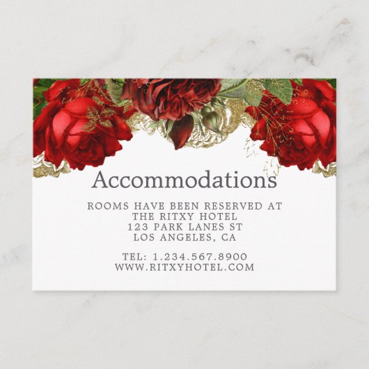 Burgundy Red & Gold Vintage Wedding Accommodations Informatiekaartje (Voorkant)
