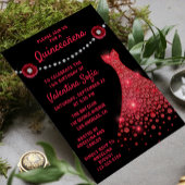 Burgundy Red Gown Diamond Roos Modern Quinceañera Kaart