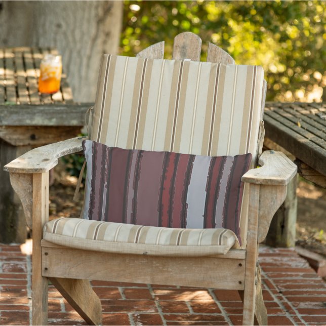 Burgundy Red Gray Mauve Taupe Stripes Patroon Buitenkussen (Stoel)