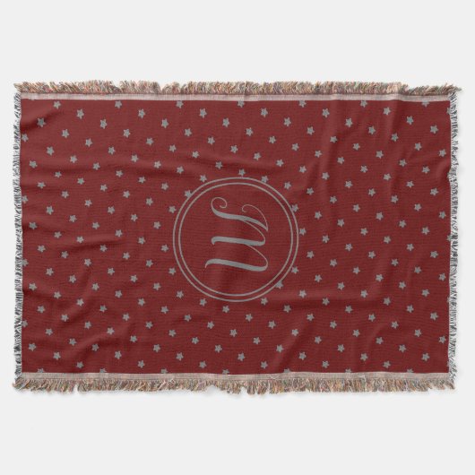 Burgundy Red Gray Stars Pattern Elegant Kerstmis Deken (Voorkant)