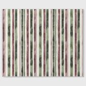 Burgundy Red Green Cream Stripes Christmas Cadeaupapier (Vlak)
