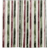 Burgundy Red Green Cream Stripes Christmas Douchegordijn (Voorkant)