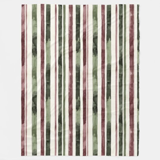 Burgundy Red Green Cream Stripes Christmas Fleece Deken (Voorkant)