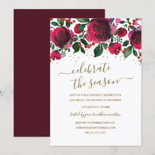 Burgundy Red Green Gold Floral kerstfeest Kaart