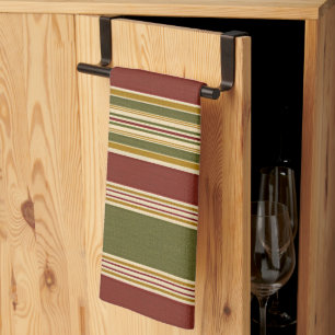 Burgundy Red Green Ochre Yellow Stripes Patroon Theedoek