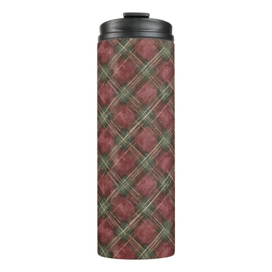 Burgundy Red Green Plaid Thermosbeker (Voorkant)