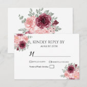 Burgundy Red Greenery Floral Waterverf Wedding RSVP Kaartje (Voorkant / Achterkant)