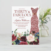 Burgundy Red Heart Dress Floral 30th Birthday Kaart (Staand voorkant)