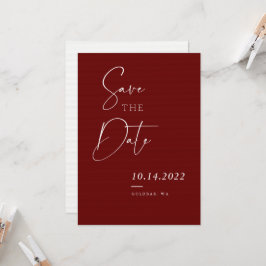 Burgundy Red Herfst Chic Script Save the Date Kaart