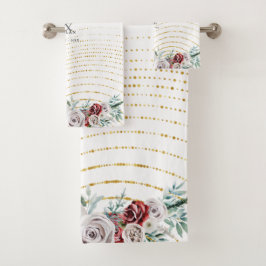 Burgundy Red Ivory Floral Gold Coral Wedding Bad Handdoek