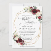 Burgundy Red Ivory Floral Vrijgezellenfeest Geomet Kaart (Voorkant)